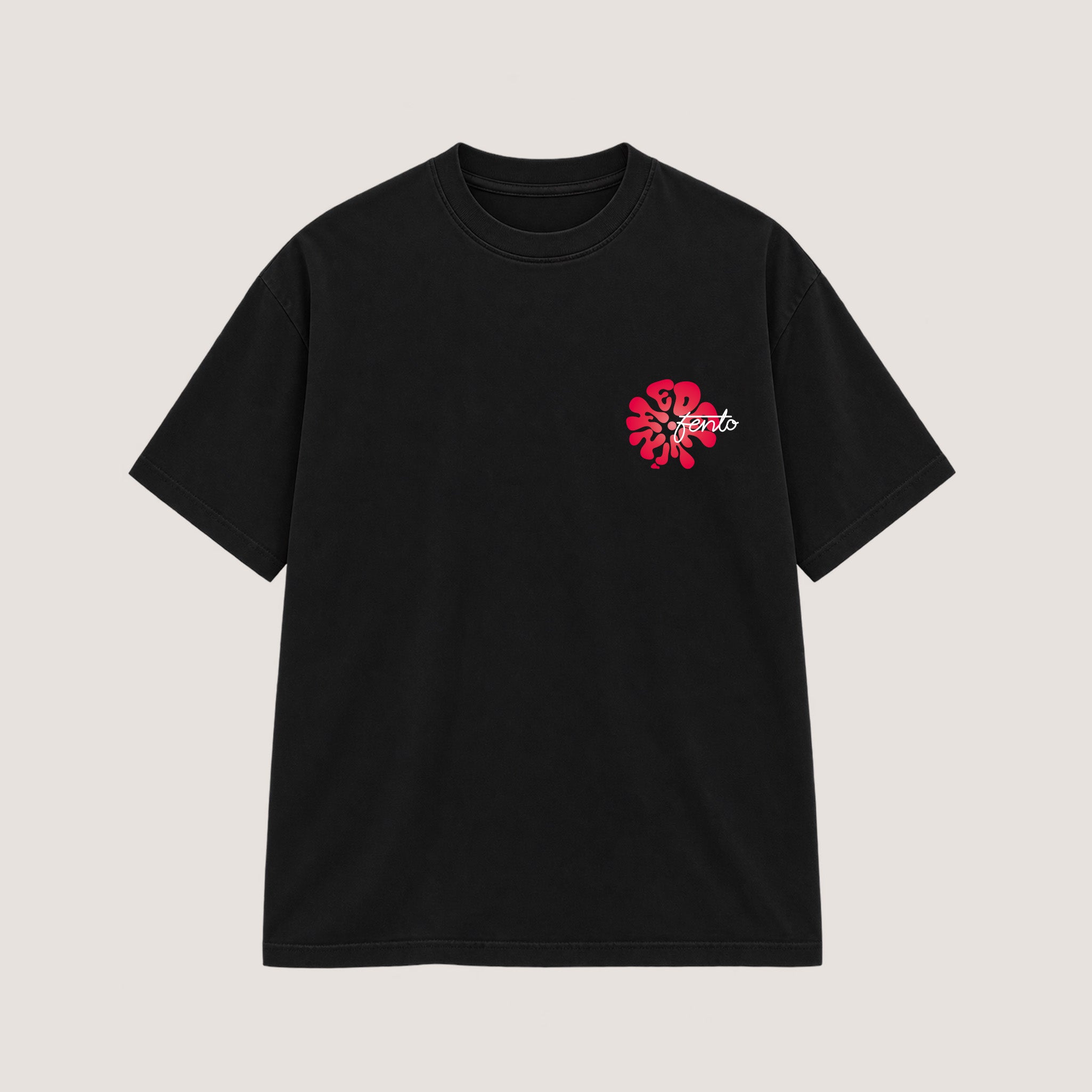 Camiseta semi oversize Negra Flores