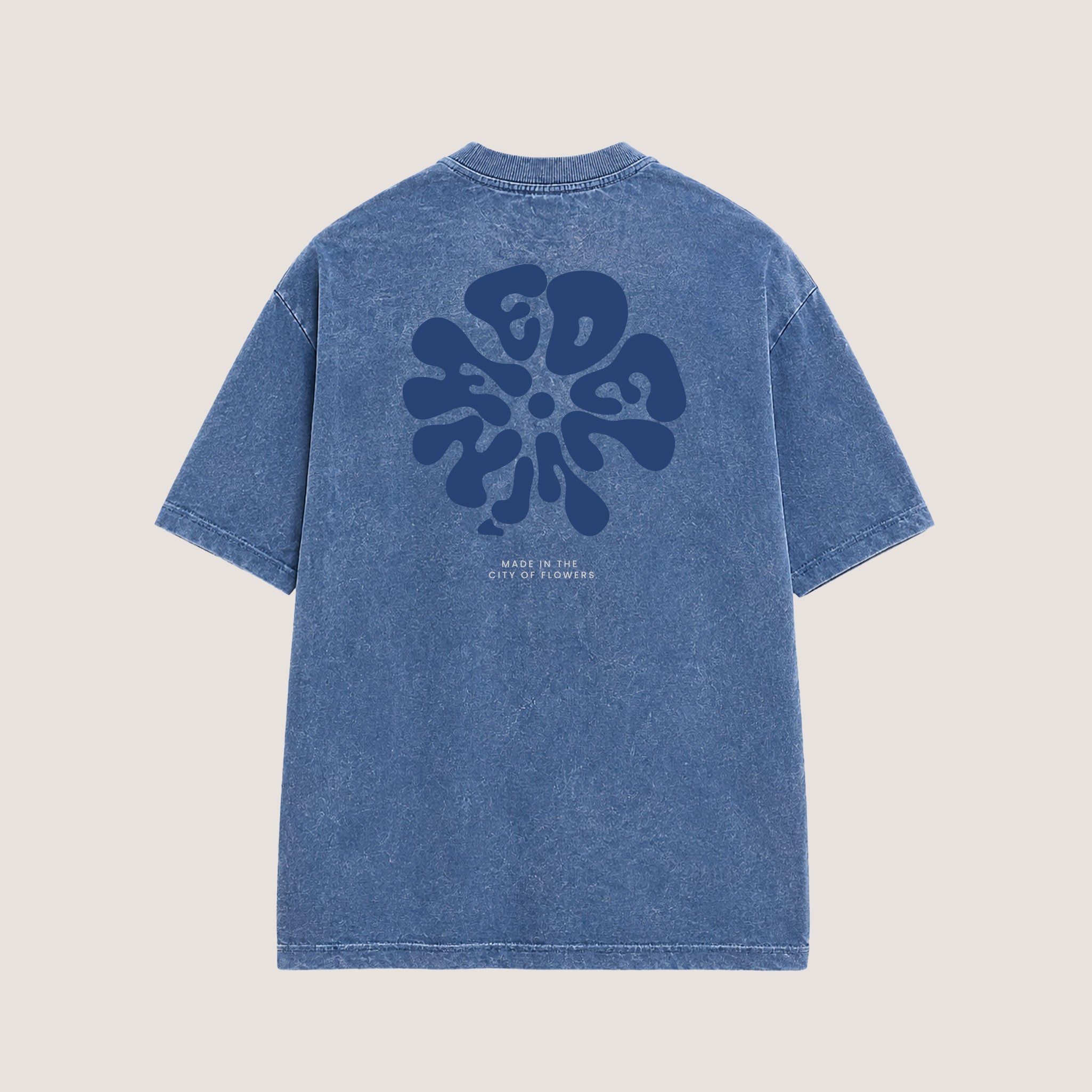 Camiseta semi oversize Acid Wash Azul Flores